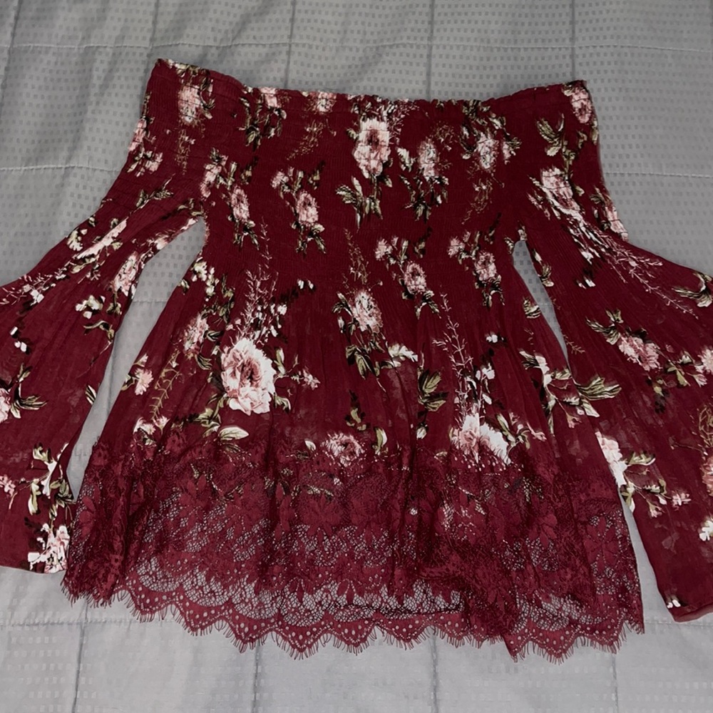 Sheer, Off-Shoulder Floral Top